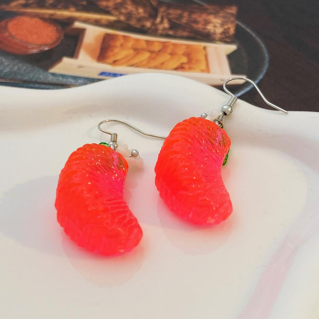 2026 Internet Celebrity Green Leaf Orange Red Pomelo Earrings Handmade Fun Orange Earrings Simulated Food Summer Fruit Earrings