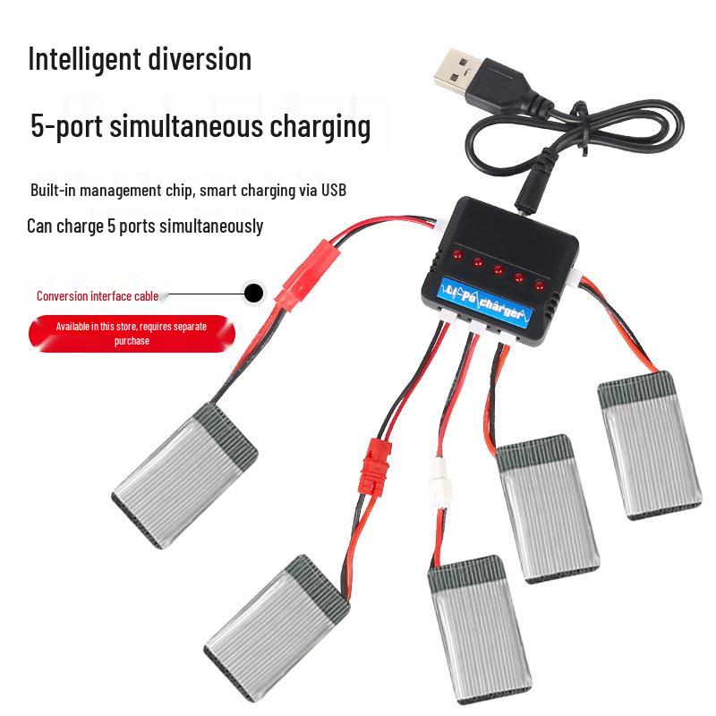 3.7V Lithium Battery Charger with Overcharge Protection, 500mA, 5-Port USB Hub, Indicator Light Included