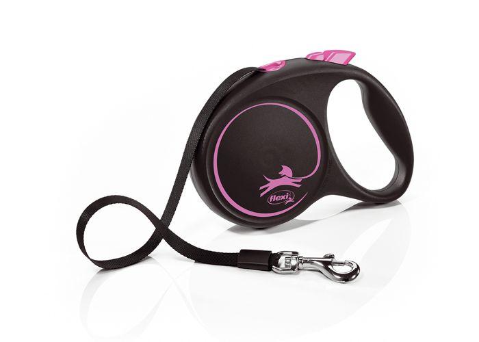 Laisse enrouleur - Flexi - FU22T5-251-S-CP - 5m - Noir/Rose - Pour chiens jusqu'à 25kg