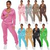 Mode Samt Damen Set Langarm Kapuzenpullover und Jogginghose Aktiv Zweiteilige Sets Outfits Trainingsanzug