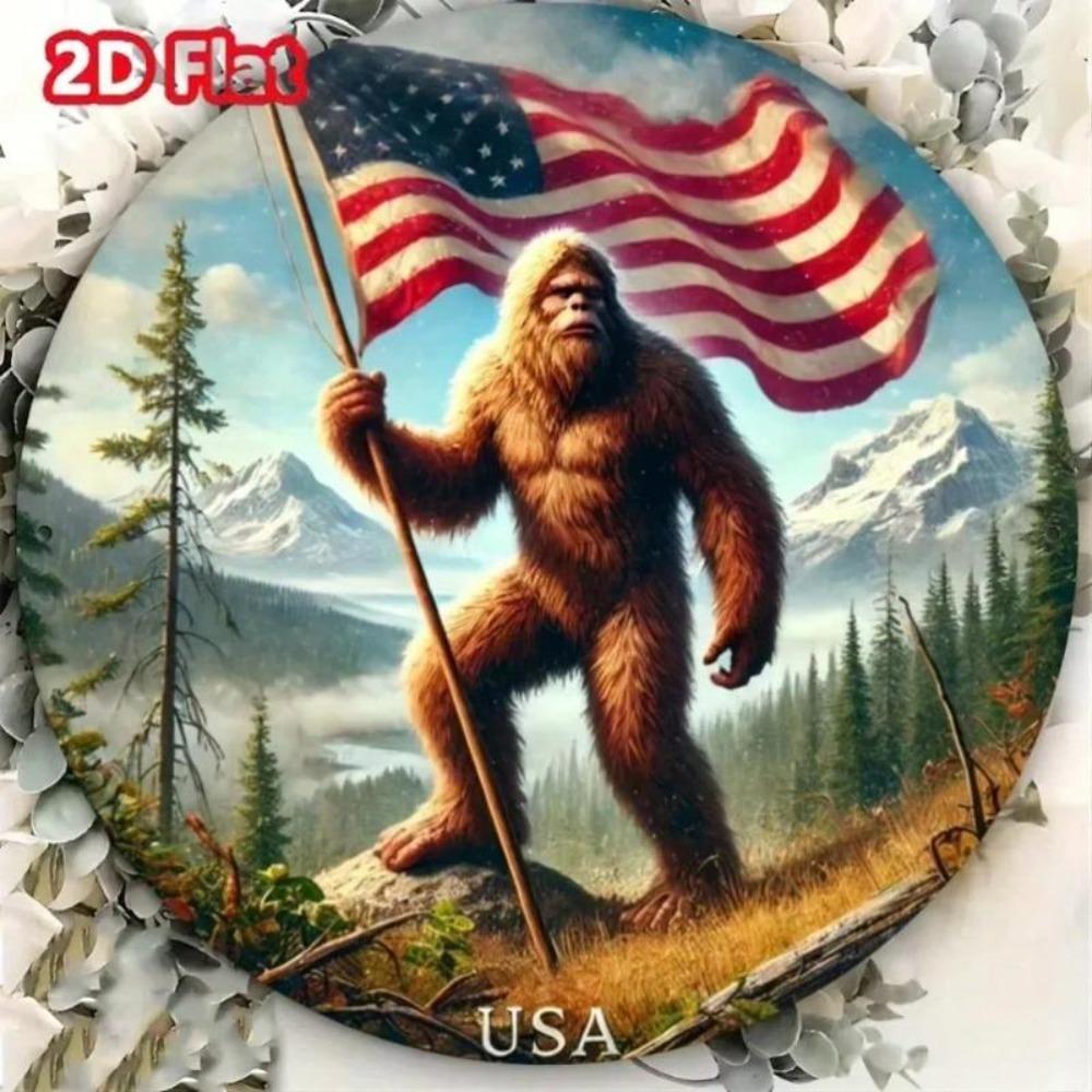 Vintage Sasquatch Round Metal Tin Sign American Wall Art Decor