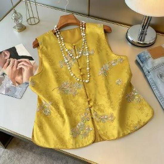 2026 New Arrival Women s Chinese Traditional Embroidery Vest with Jacquard Frog Buttons - Spring Collection 2XL