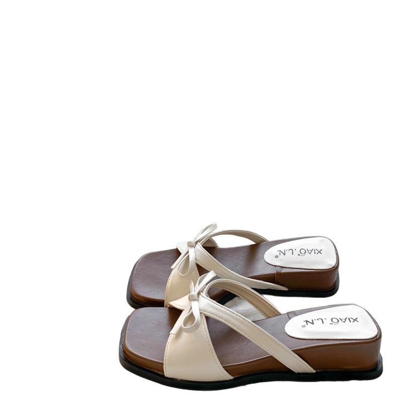 Summer wear new one-word drag gentle sandals thick-soled slope heel beautiful cool slippers women