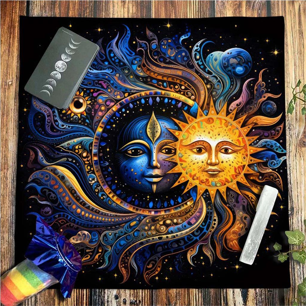 Tarot Card Tablecloth Altars Cloth Sun and Moon Astrologys Tablecloth Divinations Card Mat Tapestry Wall Decoration