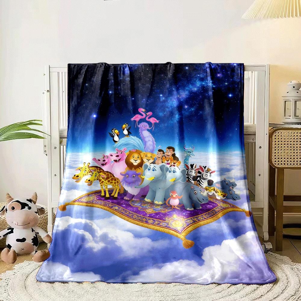 Group of cartoon animals on a magic carpet floating above the clouds. for all seasons blanket lunch break throw gift 80cm x 120cm