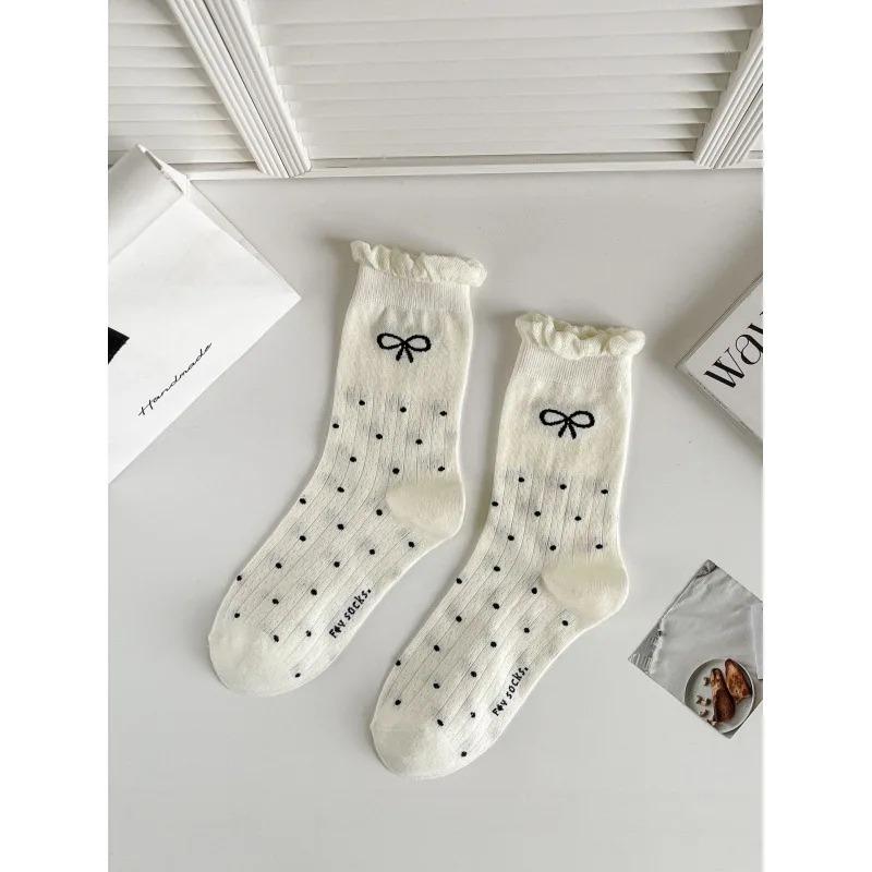 Spring Autumn Sweet Cotton Lolita Ballet Style Ultrathin Breathable Socks for Women Lace Bow Piles of Socks