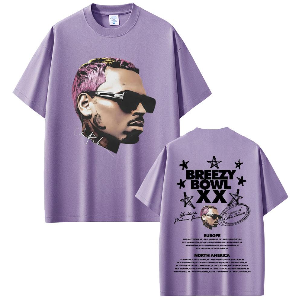 Rapper Chris Brown Breezy Bowl XX Tour 2025 TShirts Unisex Women Hip Hop Fashion Trend Fans Short Sleeve Casual Cotton T Shirts