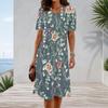 Women Plus Size Round Neck Short Sleeve White Hot Pink Printed A Line Dress