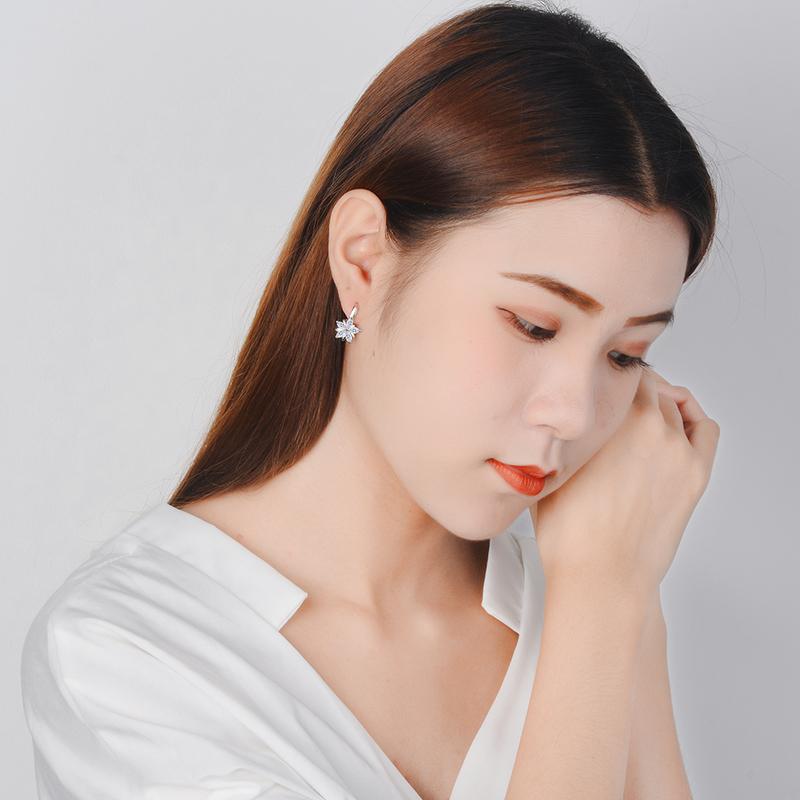 Trendy 925 Sterling Silver Earrings for Women Jewelry Top Quality Zircon Flower Hook Earrings Lady Female Accessories