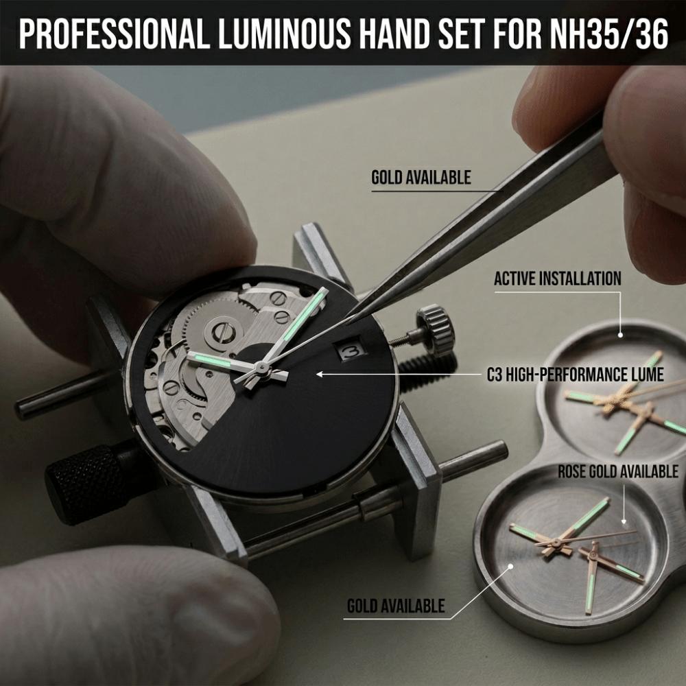 Green Luminous Watch Hands Glow in Dark Watch Accessories Self Luminous Watch Hands Logbook Needle for NH35/NH36/4R/7S Movement