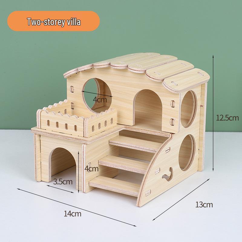 Luxury Solid Wood Hamster Villa with Pet Stairs and Sleeping Nest