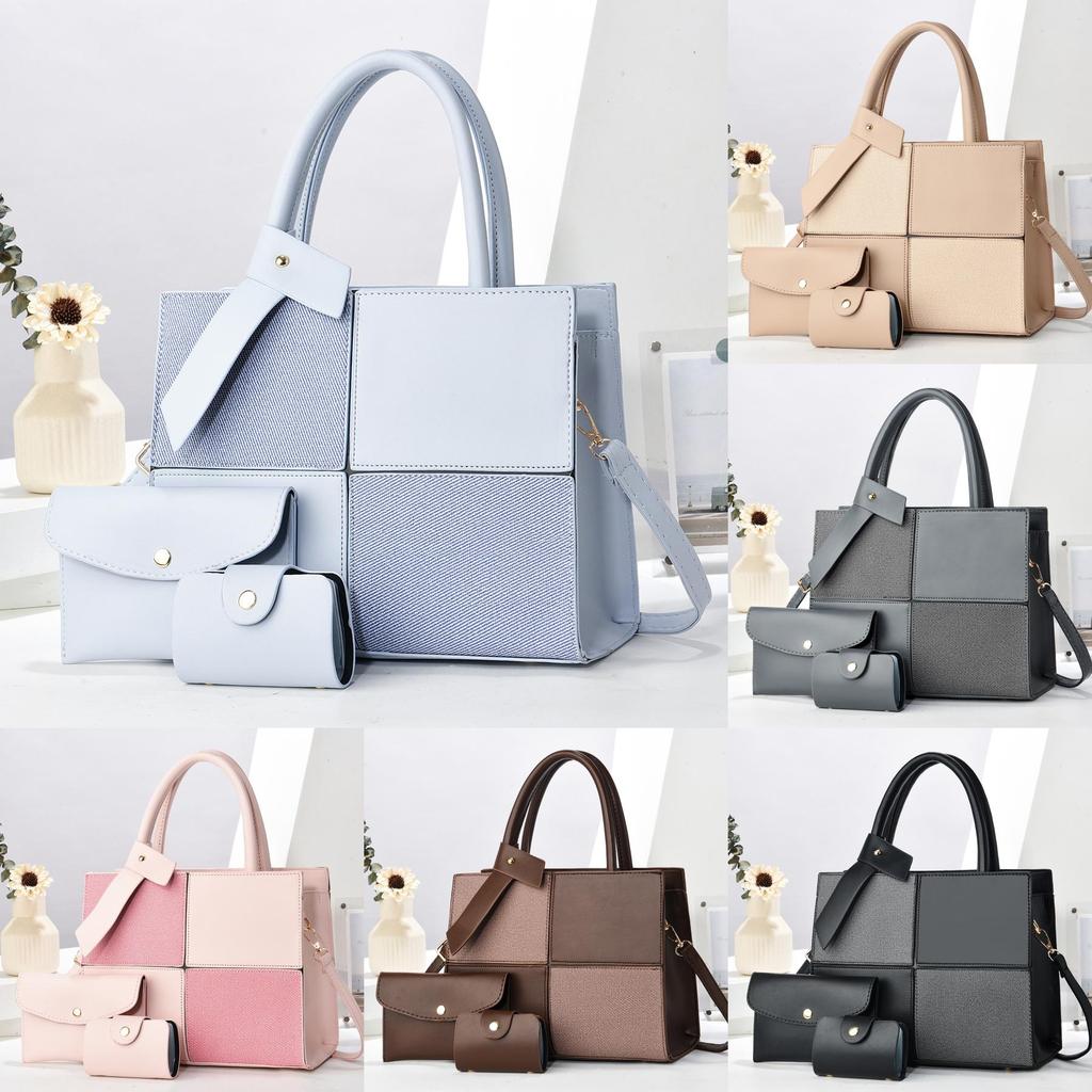 Pu Spliced Color Block Mother Daughter Bag With Zipper Closure For Daily Use