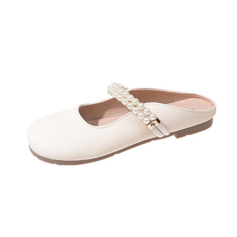 French Small Sandals Women's Summer Wear Muller Flat-bottomed Bag Head Mary Jane Half Slippers Small Fragrant Single Shoes Beach Slippers