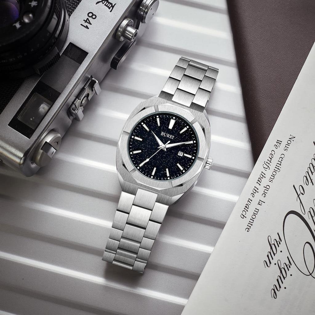 BUREI Analog Quartz Simple for Watch T Men's Watch, Design, Waterproof, Black, Popular, Stylish, Gentlemen, Business, Casual, Luminous,