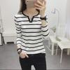 2023 Autumn Korean Striped V-neck Slimming Long Sleeve Women's Top