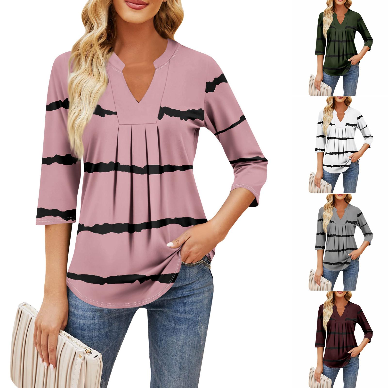 

Женские топы с рукавом семь четвертей, повседневные свободные футболки с v-образным вырезом и оборками на груди с принтом L зелёный