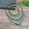 Bohemian ethnic style short necklace women's collarbone chain red and blue turquoise fringed anklet retro vacation set