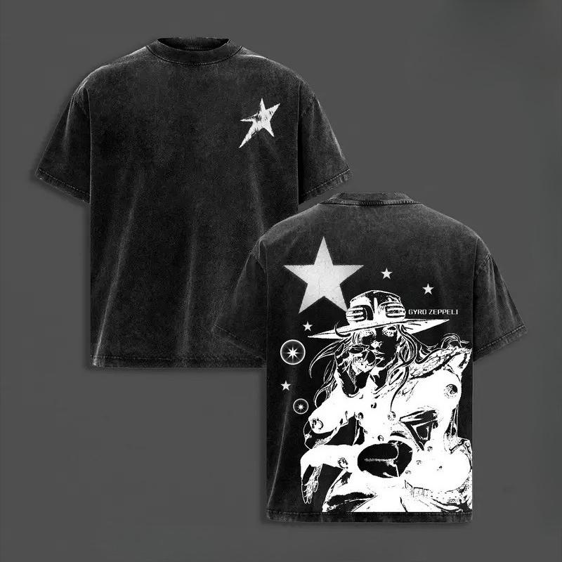 

Zeppeli Gyro Print T-shirt Anime JoJo s Bizarre Adventure Clothing Men Women Cotton Tshirts Retro Washed T Shirt Harajuku Tops XXL чорний