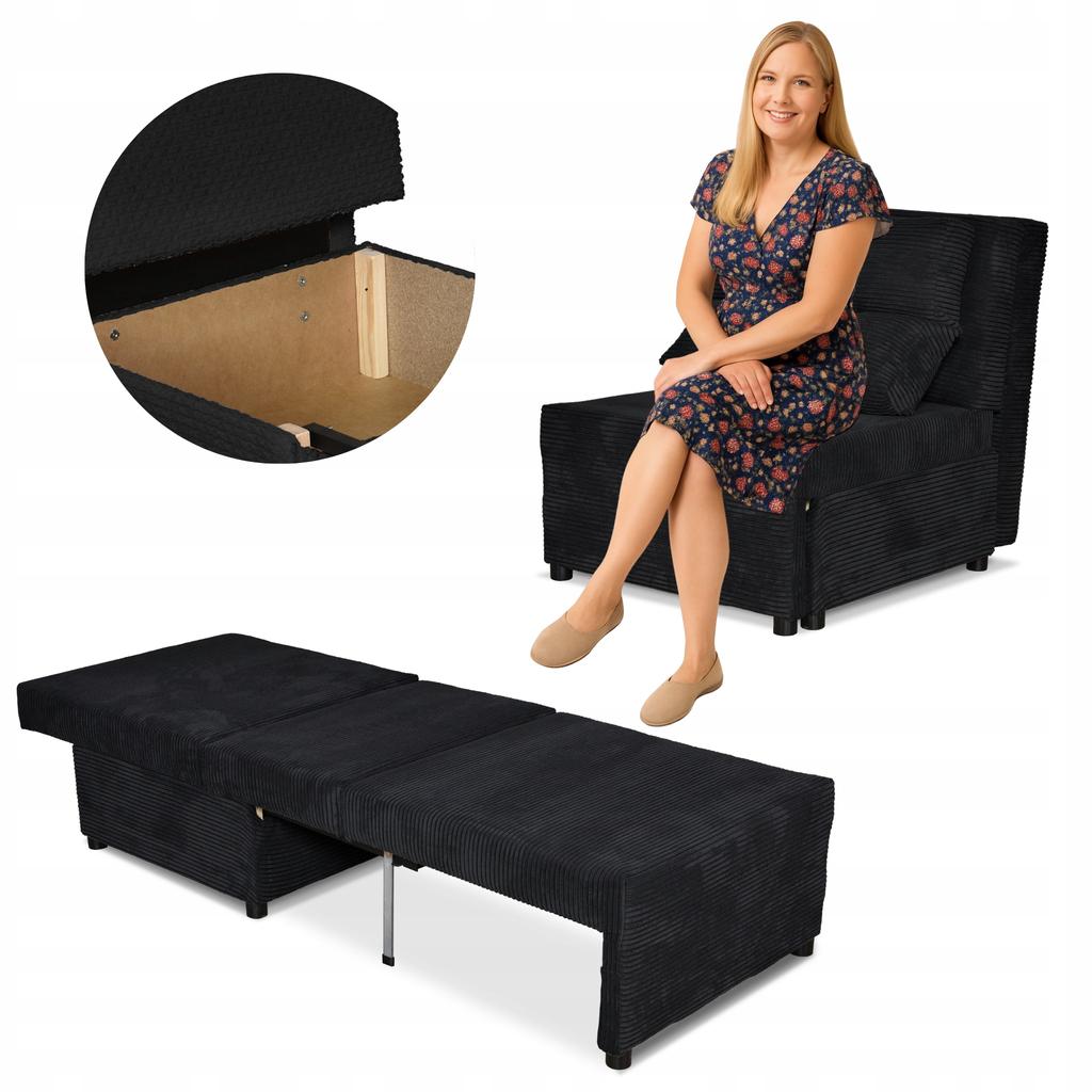 Fold-out Armchair Sleeping Function KIMO Bedding Container Family Furniture Black