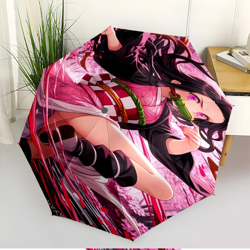 Parapluie Automatique Ouverture Fermeture Impression Demon Slayer, Parapluie Pliable Portable, pour les Trajets Extérieurs, les Voyages en Camping, Cadeau d'Anniversaire Idéal