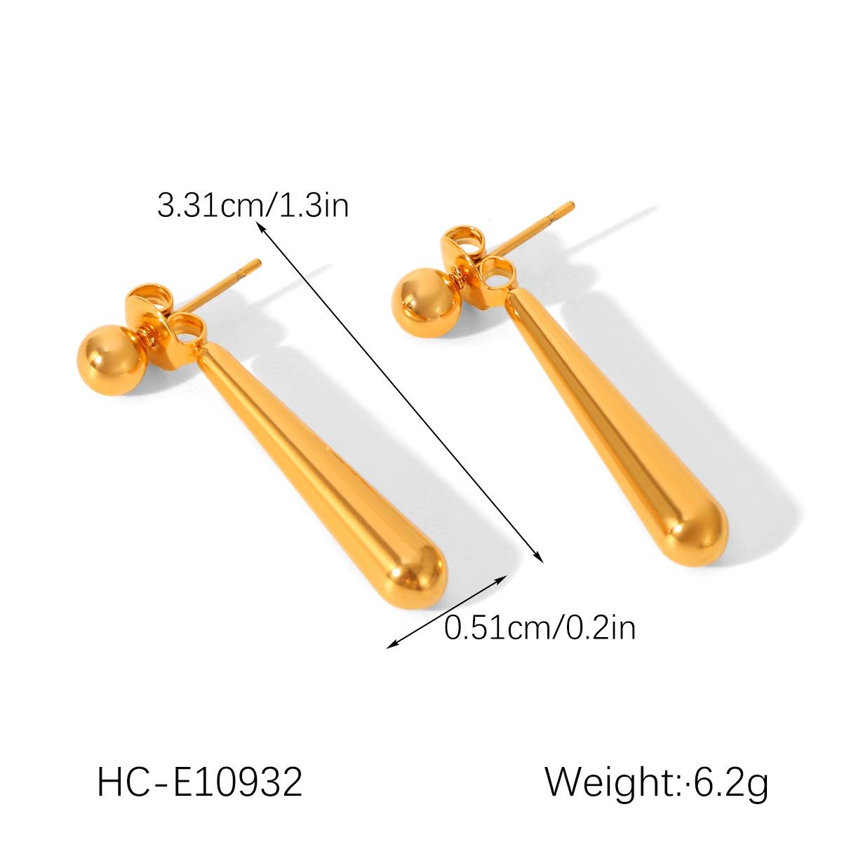 Simple Long Drop Titanium Steel Earrings Versatile Gold Bead Stud Earring Jewelry