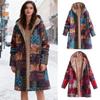 Vintage Floral Print Sherpa Lined Fleece Jacket for Women Zip Up Hooded Coat Long Sleeve Ethnic Style Outerwear Fall Winter