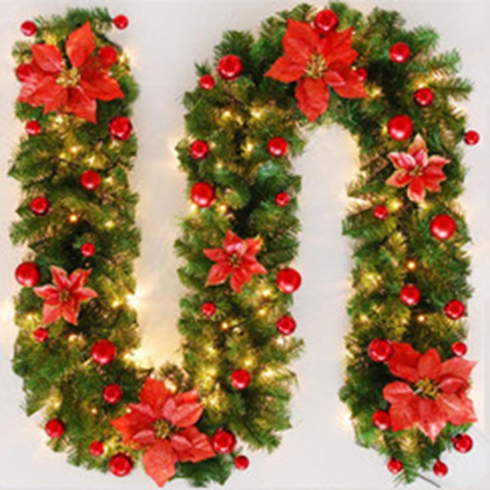 Outdoor Christmas Decoration Red Flower Decoration 270cm 9 Ft 2.7m Christmas Garland Plastic Christmas Decoration
