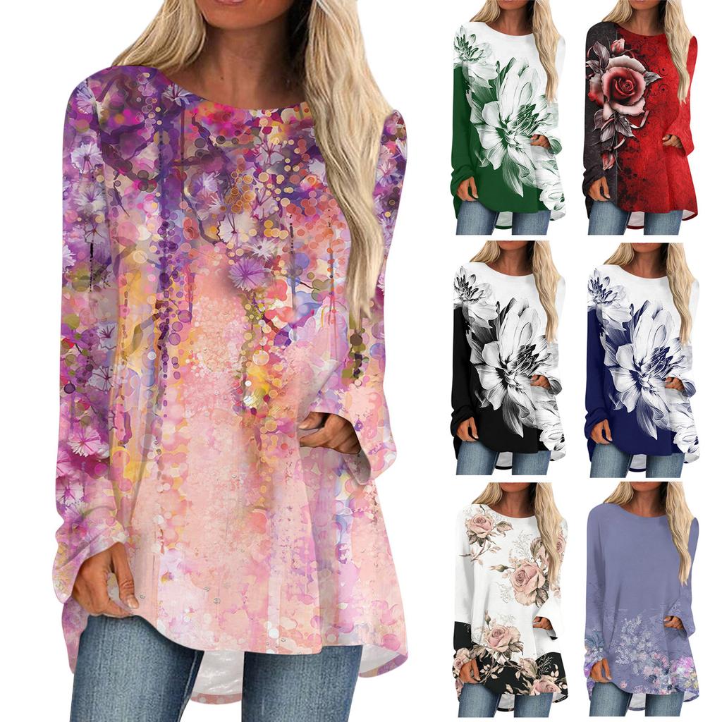 Damemote Uformell T-skjorte Gradient Langermet Rundhals Medium Lang Topp