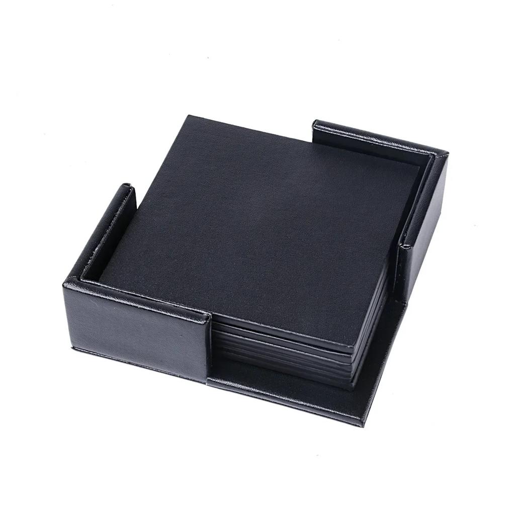 6PCS Hot Sale PU Leather Marble Coaster Drink Coffee Cup Mat Easy To Round Tea Pad Table Holder Clean Placemats Coaster Set