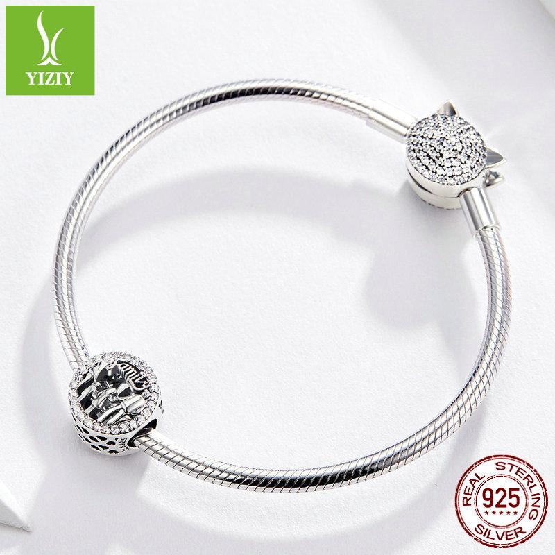 S925 Sterling Silver Family Charm Beaded Bracelet DIY Jewelry Accessory SCC1184
