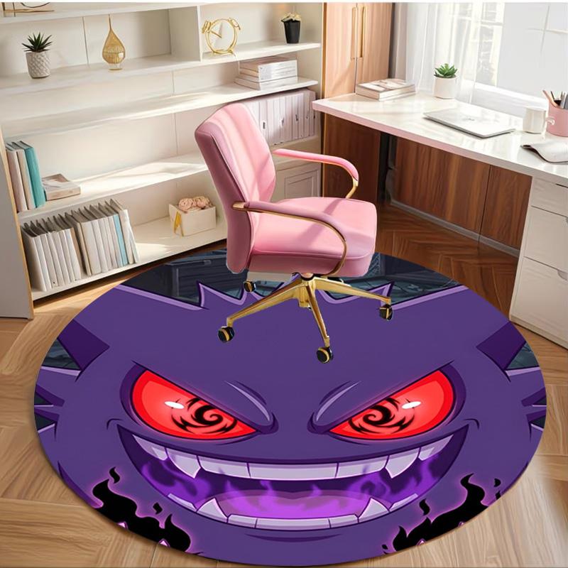 Kulatý koberec s potiskem Gengar, Omyvatelný podlahový koberec, Do předsíně, Koleje, Prádelna, Kancelář, Pracovna, Domácí dekorace, Dárek k narozeninám, Vánocům