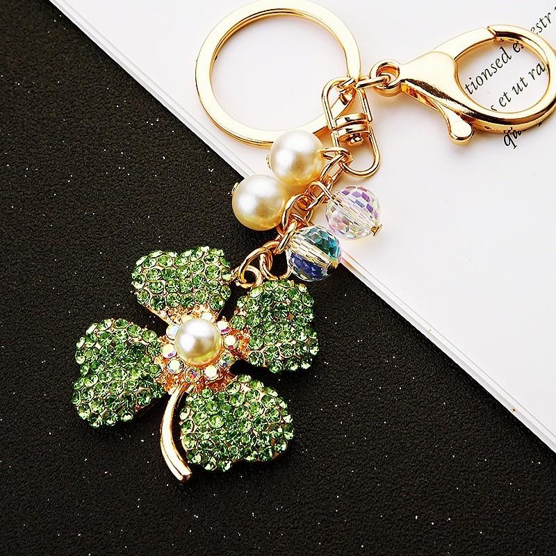 

Leaves Clover Four Keychain Bag Decoration Fashion Cars Metal Gifts Pendant Green