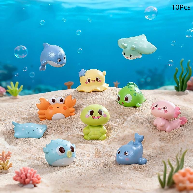 5/10Pcs Cute Mini Sea Animals Statue Aquarium Home Desktop Micro Landscape Resin Fish Tank Aquarium Decoration Accessories