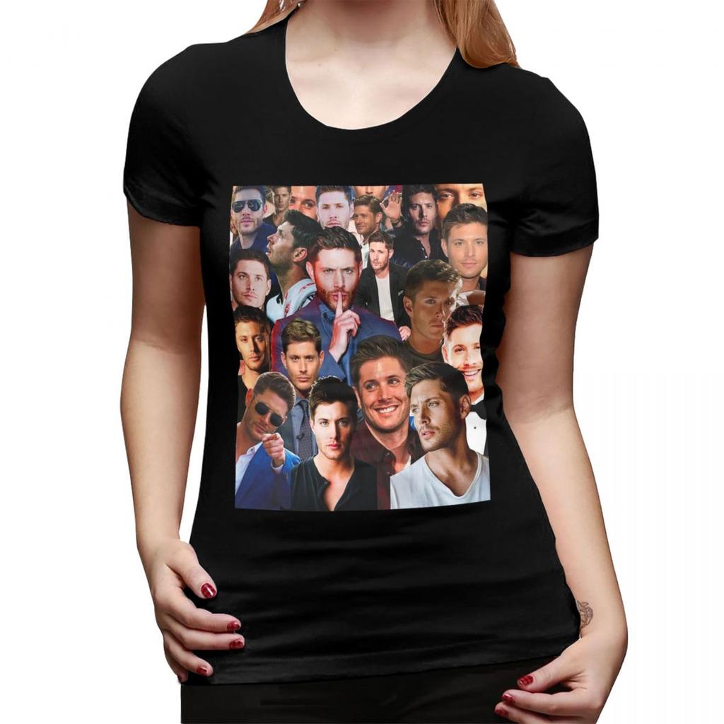 Jensen Ackles Photo Collage TShirt for Women Round Neck Streetwear T Shirts Womens Tees Short Summer Clothes Tops