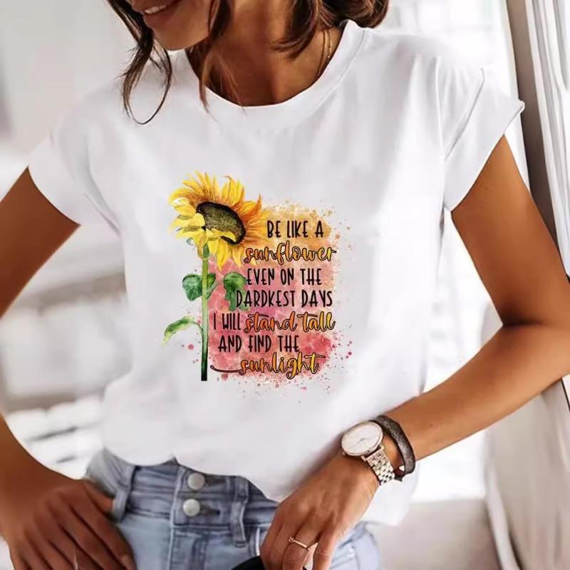 Short Sleeve Crew Neck Relax Print T-Shirt, Casual Women's Clothing for Spring & Summer