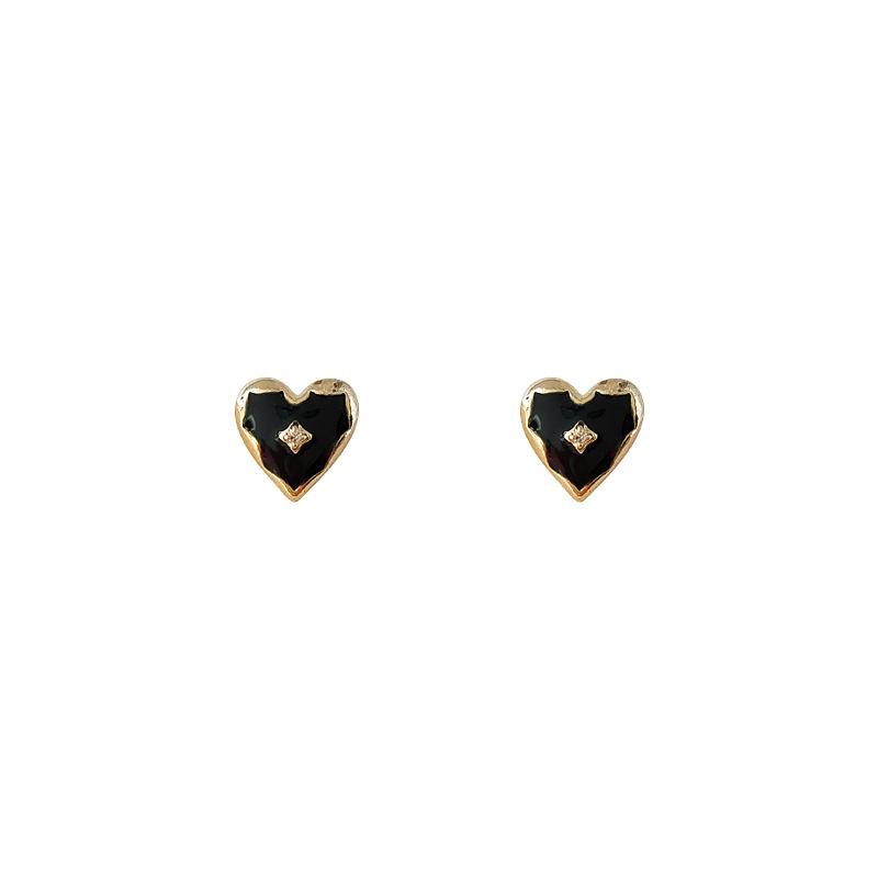 Temperament Black Heart Rhinestone Stud Earrings for Women Crystal Personality Unique Ear Wedding Jewelry