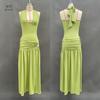 European and American women's clothing 2025 summer new neck halter slim fit solid color split dress sexy dress