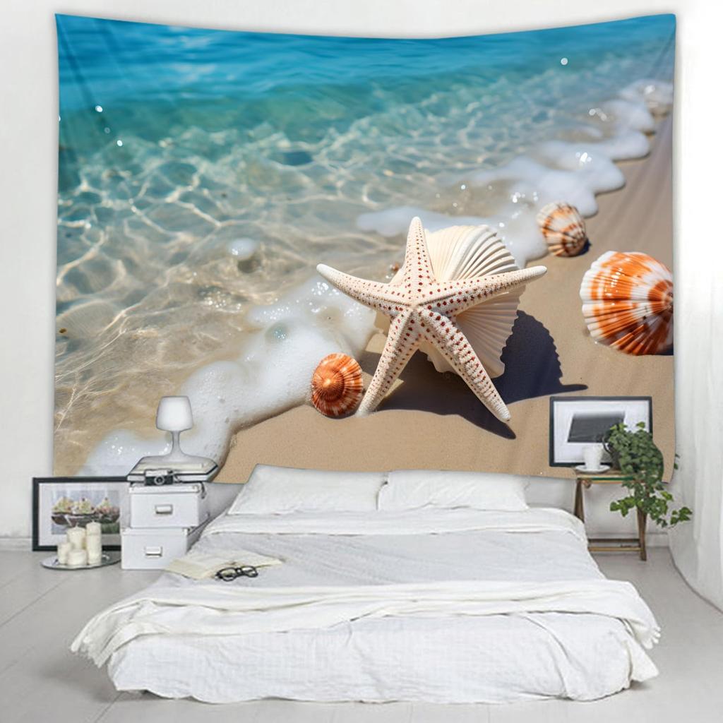 Boho Beach Wall Tapestry Ocean Seascape Coastal Tropical Nautical Decor Polyester Art Home Decoration Canvas Print