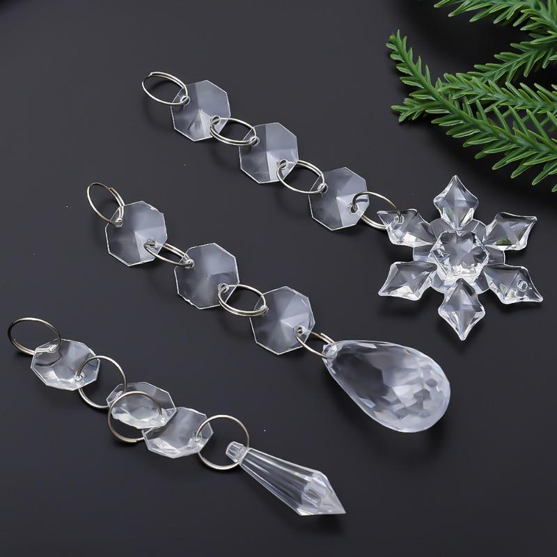 5/60pcs Christmas Crystal Ornament Xmas Tree Decoration Transparent Ice Strip Snowflakes Water Drop Hanging Pendants Party Beads