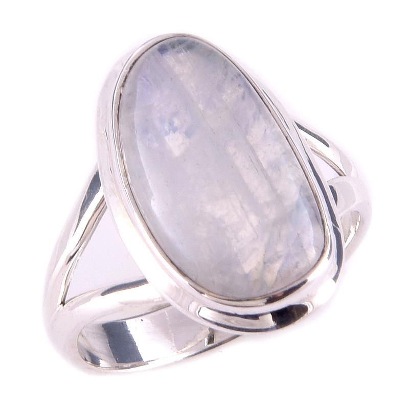 Natürlicher Regenbogen Mondstein Edelstein Handarbeit 925 Sterling Silber Ring S.7 T5Z31