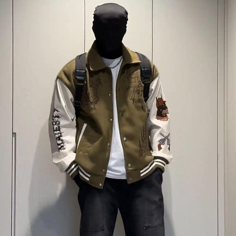 Unisex Vintage Letter Embroidery Baseball Jacket: Loose Fit for Spring & Autumn