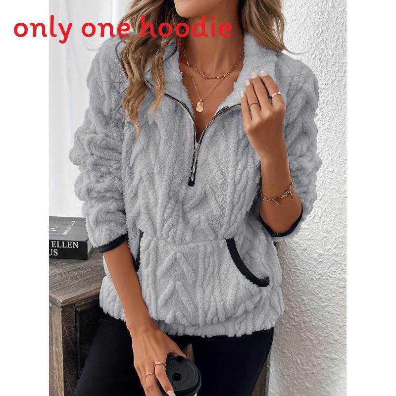 Einfarbiges Flauschiges Hoodie für Damen mit Taschen für legere Winterkleidung