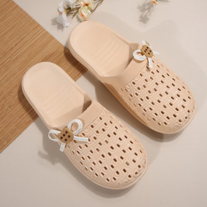 Fashion Baotou Sandals Summer New Round Head Deep Mouth Butterfly Knot Soft Bottom Non-slip Wear-resistant Beach Slippers