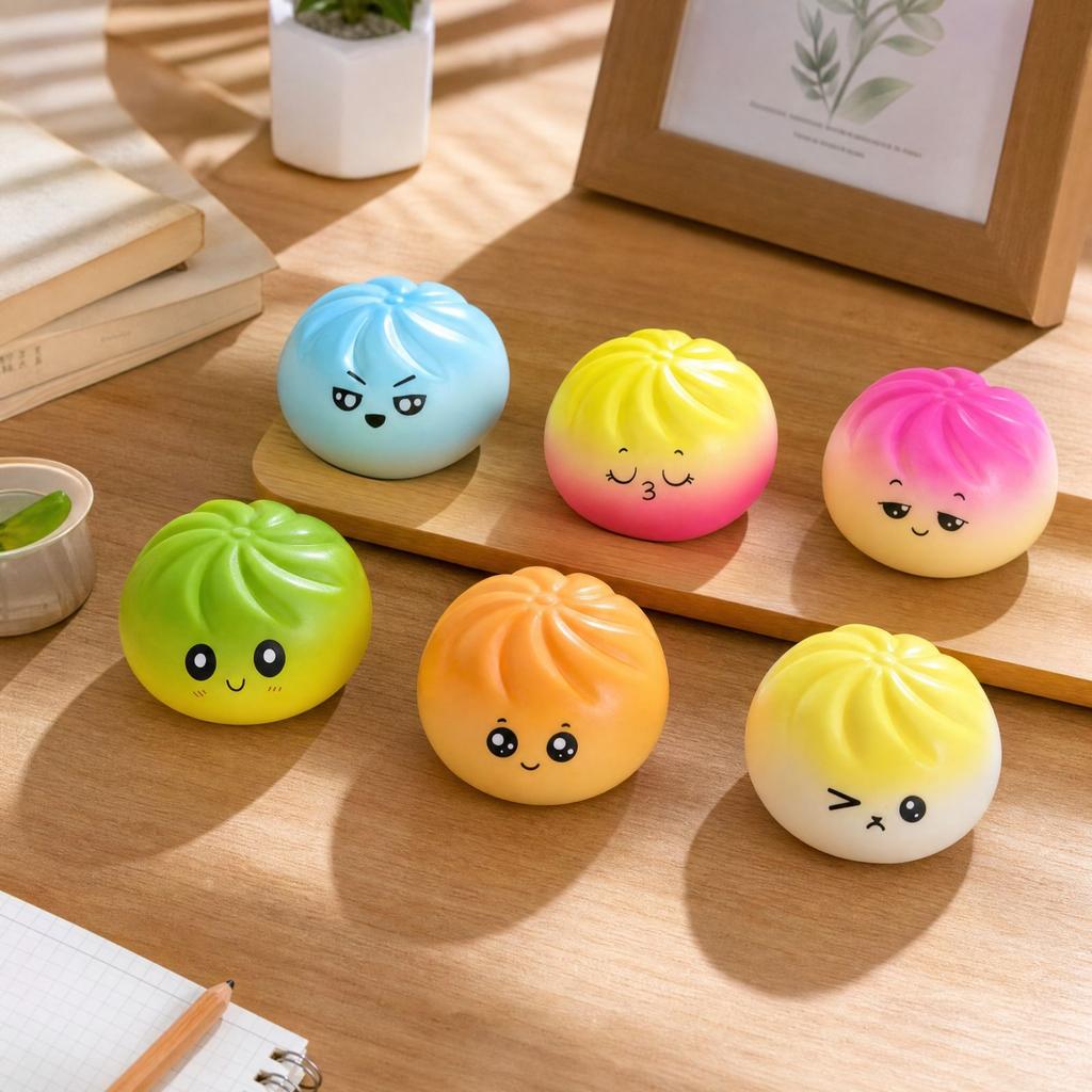 Steamed Bun Toy with Blowing Fun - Non-Sticky Soft Stress Food for Kids and Adults