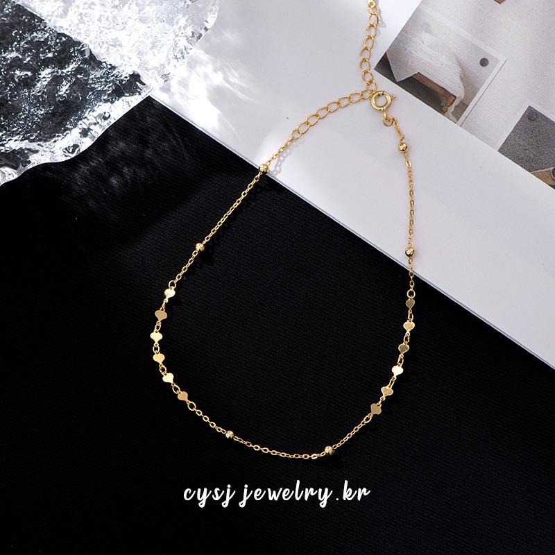 Cui Yan S925 Sterling Silver Korean Heart Sequin Anklet - Women’s Sweet Simple Summer Foot Jewelry. 925 Sterling Silver