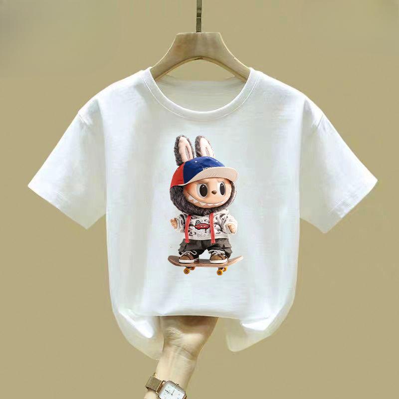 Niedliche Mädchen- und Jungen-T-Shirts, Sommer-Kinder Kurzarm Reine Baumwolle Rundhals Locker Tops