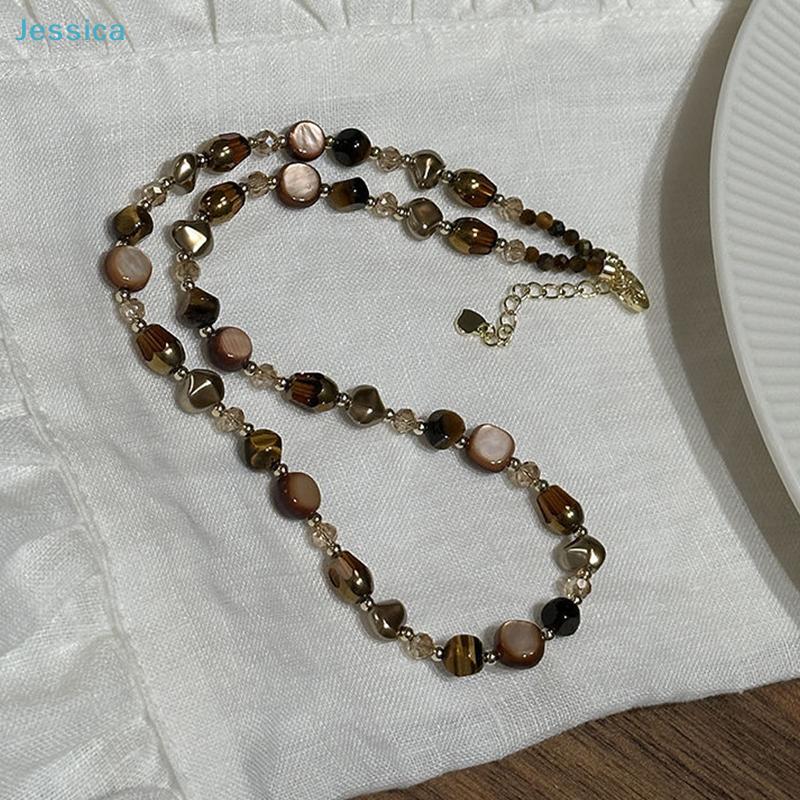 Tiger Eye Stone Choker Necklace – Boho Minimalist Beaded Collar Necklace for Women
