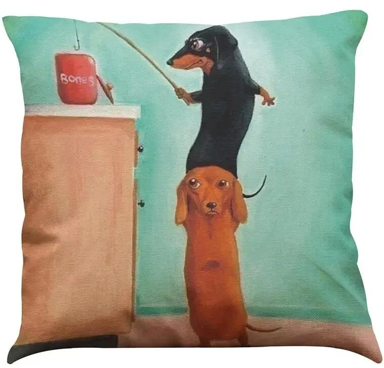 Cartoon Hundemattenbezug Dackelmuster Leinen Kissenbezug Auto Schlafzimmer Sofa Kinderzimmer Dekokissenbezug 45*45cm