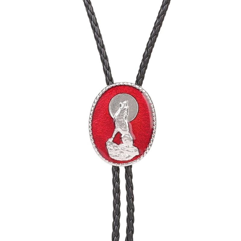 Metal Wolf Bolo Tie Wolf Necktie for Shirt Jeans Western Necklace Braided Shoestring Necktie Bolo Tie