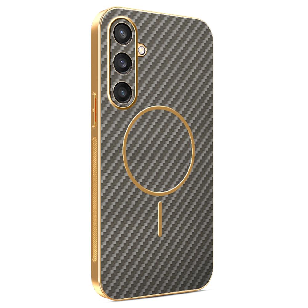 For Samsung Galaxy S25 Phone Case Carbon Fiber Textured Electroplated TPU Back Cover